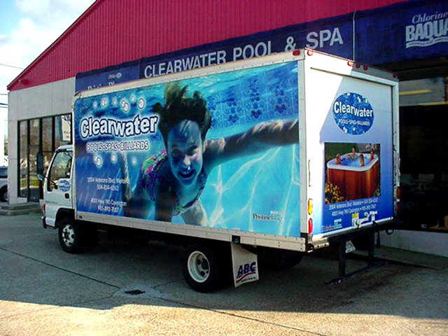 Vehicle graphics installation for Clearwater Pools box truck